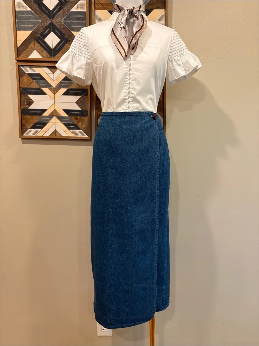 Vintage Ralph Lauren Country Denim Blue Jean Midi Wrap Jean Skirt Medium / Large